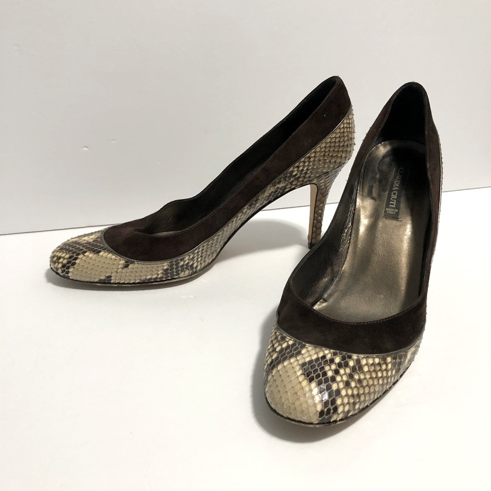 Claudia Ciuti Made in Italy Snake Skin and Suede high heels pumps 8.5 round toe